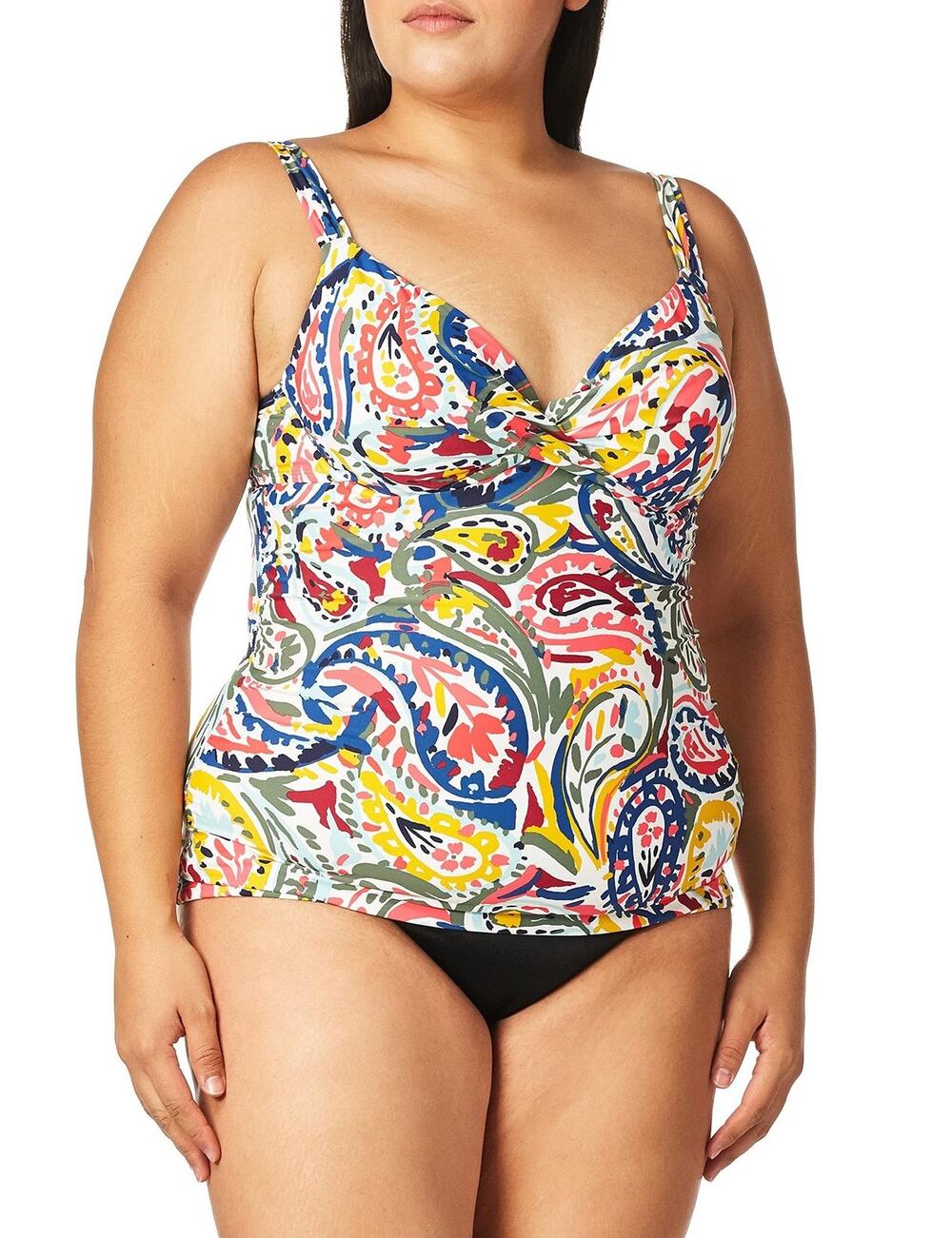 Anne Cole Watercolor Paisley Twist Underwire Tankini Top Multi Size 34D/32DD